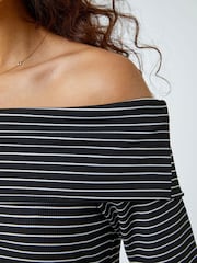 Roman Black Stripe Ribbed Stretch Bardot Top - Image 5 of 5