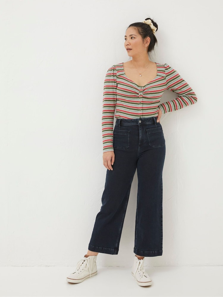 FatFace Dark Blue Wide Leg Crop Jeans - Image 1 of 5