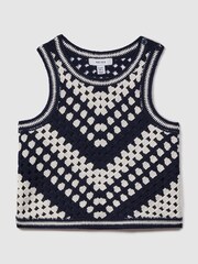Reiss Ivory Sabrina Crochet Cotton Crew Neck Vest - Image 1 of 4