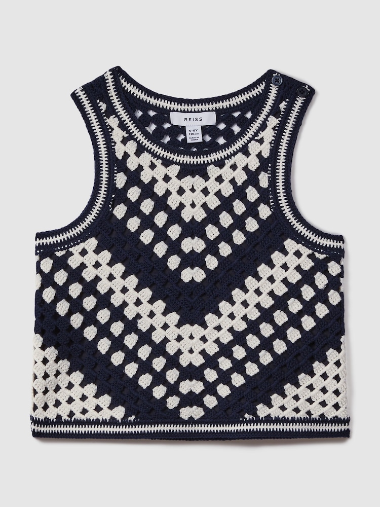 Reiss Ivory Sabrina Crochet Cotton Crew Neck Vest - Image 1 of 4