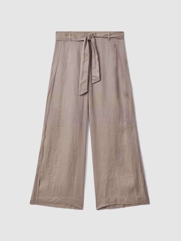 Reiss Taupe Harry Linen Side Split Trousers - Image 2 of 6