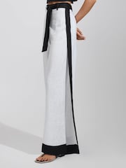 Reiss White/Navy Harlow Linen Side Split Trousers - Image 1 of 6