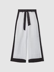Reiss White/Navy Harlow Linen Side Split Trousers - Image 2 of 6