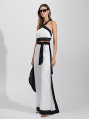 Reiss White/Navy Harlow Linen Side Split Trousers - Image 3 of 6