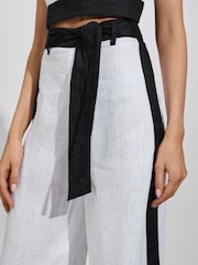 Reiss White/Navy Harlow Linen Side Split Trousers - Image 4 of 6