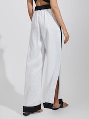 Reiss White/Navy Harlow Linen Side Split Trousers - Image 5 of 6