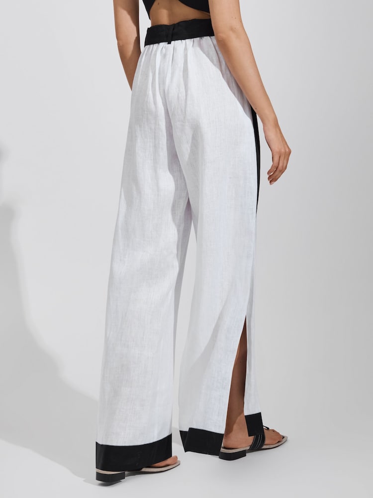 Buy Reiss White/Navy Harlow Linen Side Split Trousers from Next India