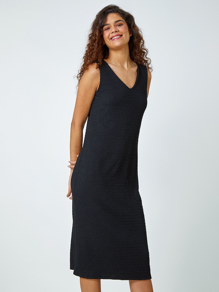 Roman Black Textured Stretch Jersey Midi Dress - Image 1 of 5