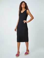 Roman Black Textured Stretch Jersey Midi Dress - Image 2 of 5