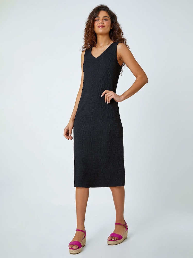 Roman Black Textured Stretch Jersey Midi Dress - Image 2 of 5