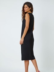 Roman Black Textured Stretch Jersey Midi Dress - Image 3 of 5