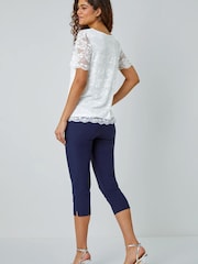 Roman White Floral Stretch Lace Top - Image 2 of 5