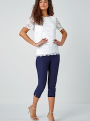 Roman White Floral Stretch Lace Top - Image 3 of 5