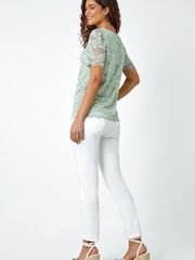 Roman Green Floral Stretch Lace Top - Image 3 of 5