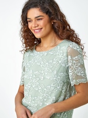 Roman Green Floral Stretch Lace Top - Image 4 of 5