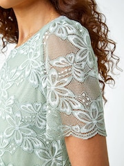 Roman Green Floral Stretch Lace Top - Image 5 of 5