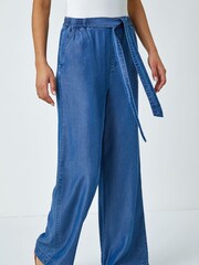 Roman Blue Tie Waist Wide Leg Trousers - Image 1 of 5