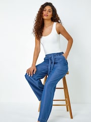 Roman Blue Tie Waist Wide Leg Trousers - Image 2 of 5