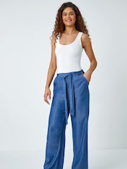 Roman Blue Tie Waist Wide Leg Trousers - Image 3 of 5