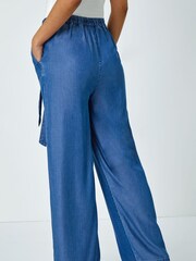 Roman Blue Tie Waist Wide Leg Trousers - Image 4 of 5