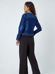 Roman Blue Collarless Tape Stretch Denim Jacket - Image 3 of 5