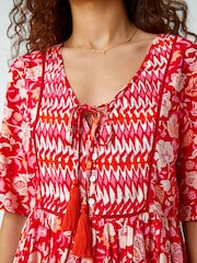Roman Red Floral Print Boho Smock Top - Image 5 of 5