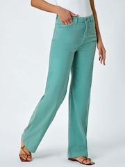 Roman Green Cotton Blend Wide Leg Stretch Jeans - Image 3 of 5