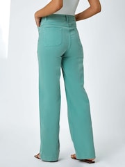 Roman Green Cotton Blend Wide Leg Stretch Jeans - Image 4 of 5