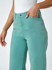 Roman Green Cotton Blend Wide Leg Stretch Jeans - Image 5 of 5