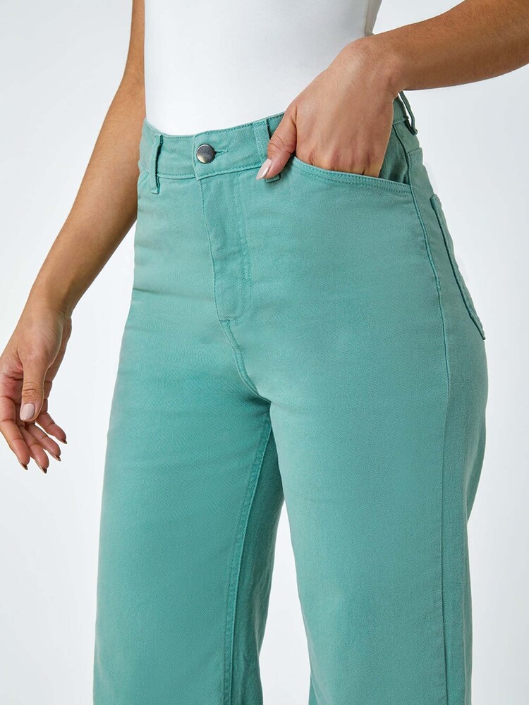Roman Green Cotton Blend Wide Leg Stretch Jeans - Image 5 of 5