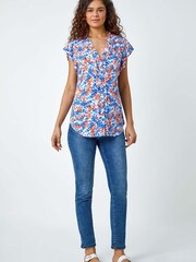 Roman Blue Paris Floral Print Wrap Front Smock Mini Dress - Image 3 of 5