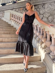 Schwarz - Paris Broderies Frill Hem White Midi Dress - Bild 1 von 4