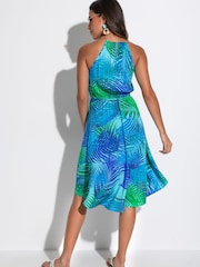 Pour Moi Blue LENZING™ ECOVERO™ Viscose Gold Chain High Neck Beach Dress - Image 2 of 4