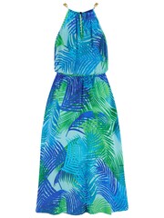 Pour Moi Blue LENZING™ ECOVERO™ Viscose Gold Chain High Neck Beach Dress - Image 4 of 4