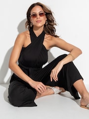 Pour Moi Black Multiway Jersey Beach Jumpsuit with Viscose - Image 1 of 9