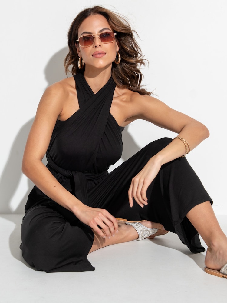 Pour Moi Black Multiway Jersey Beach Jumpsuit with Viscose - Image 1 of 9