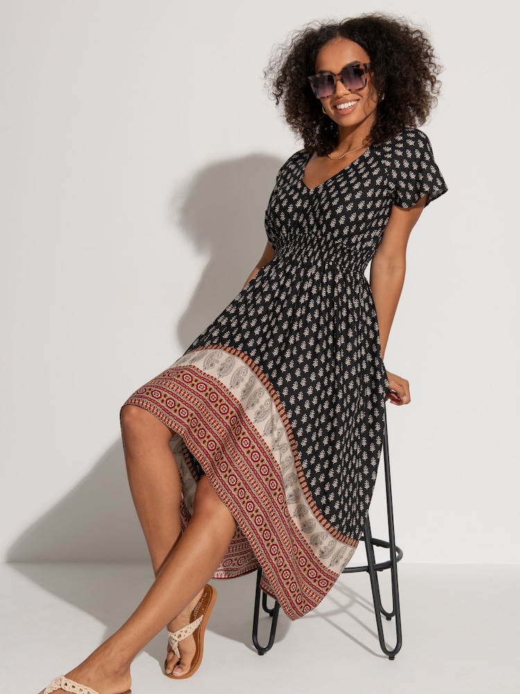 Pour Moi Black Border Print High Low Midaxi Beach Dress - Image 1 of 4