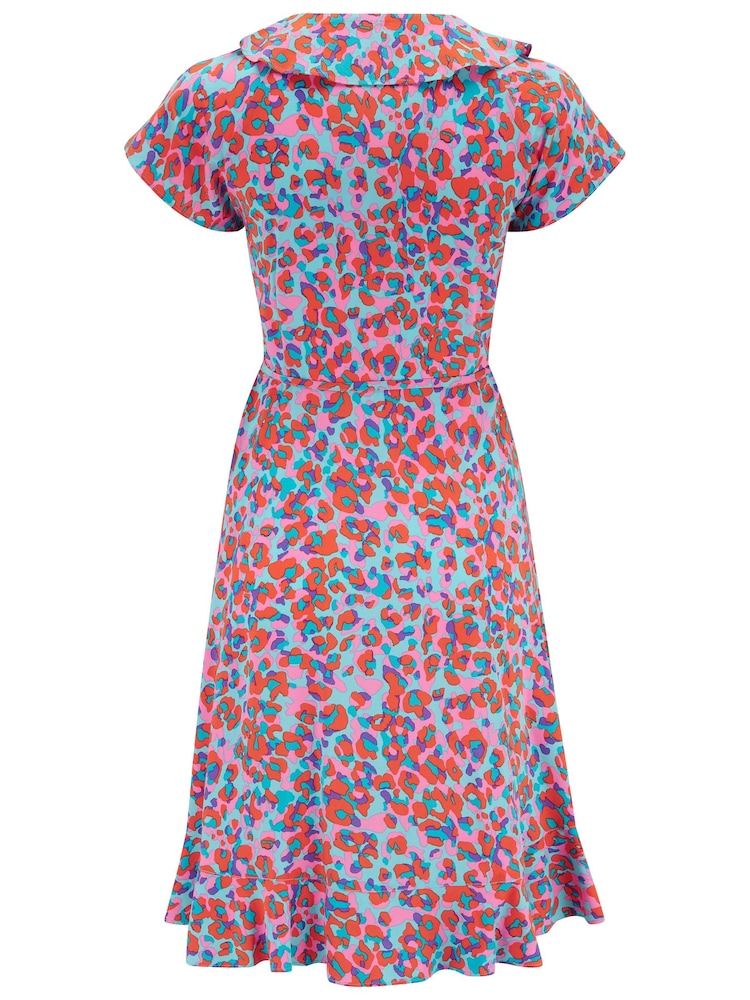 Pour Moi Blue Leopard Frill Wrap Woven Beach Dress - Image 4 of 4