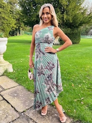 Утиное яйцо синий Цветы - AX Paris One Shoulder Cut Out Pleated Midi Dress - Image 1 of 4