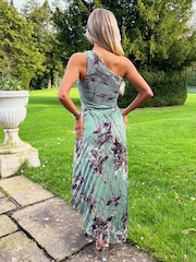 Утиное яйцо синий Цветы - AX Paris One Shoulder Cut Out Pleated Midi Dress - Image 2 of 4