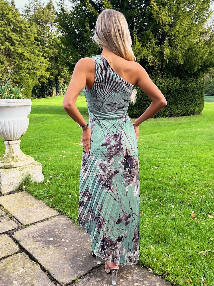 Утиное яйцо синий Цветы - AX Paris One Shoulder Cut Out Pleated Midi Dress - Image 2 of 4