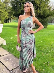 Утиное яйцо синий Цветы - AX Paris One Shoulder Cut Out Pleated Midi Dress - Image 3 of 4