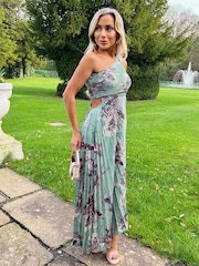 Утиное яйцо синий Цветы - AX Paris One Shoulder Cut Out Pleated Midi Dress - Image 4 of 4