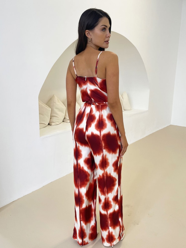 AX Paris Metallic Rust Printed Strappy Tie Waist Jumpsuit - Image 2 of 4
