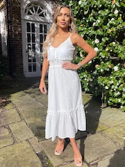 Paris Broderies Frill Hem White Midi Dress - Image 4 of 4