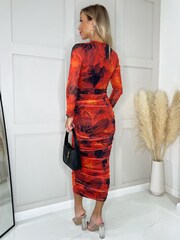 AX Paris Abstract Print Mesh Long Sleeve Bodycon Midi Dress - Image 2 of 4