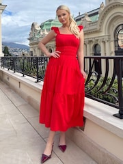 AX Paris Red Frill Strap Tiered Midi Dress - Image 1 of 4