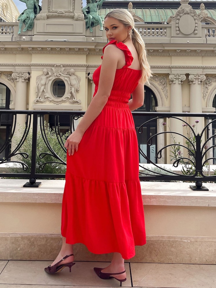 AX Paris Red Frill Strap Tiered Midi Dress - Image 2 of 4