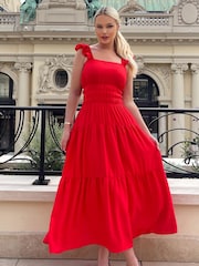 AX Paris Red Frill Strap Tiered Midi Dress - Image 3 of 4