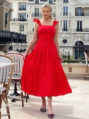 AX Paris Red Frill Strap Tiered Midi Dress - Image 4 of 4